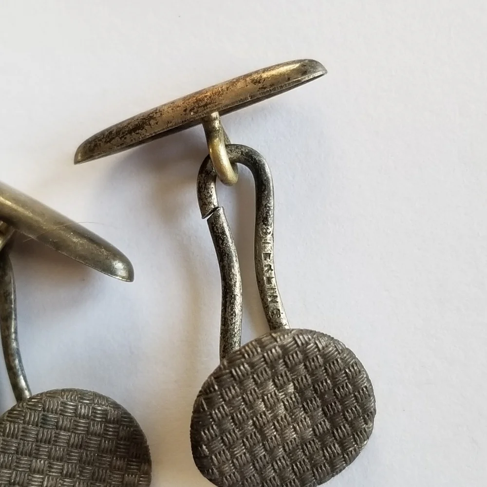 Vintage Sterling Silver cuff links .925 art deco button style